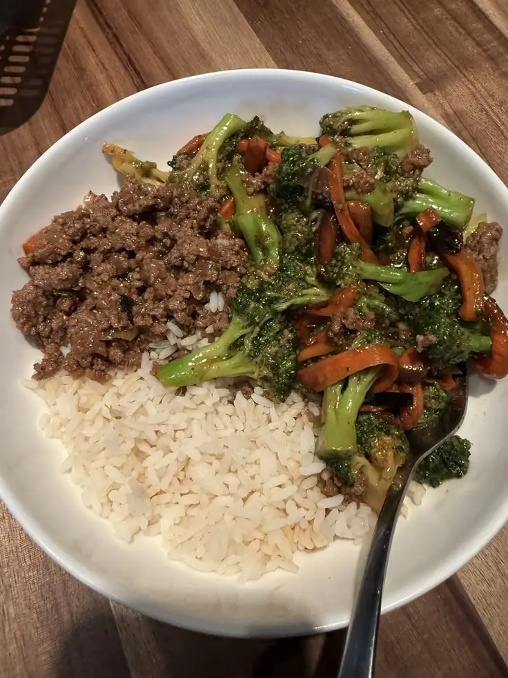 beef and broccoli, eighteen minutes flat.